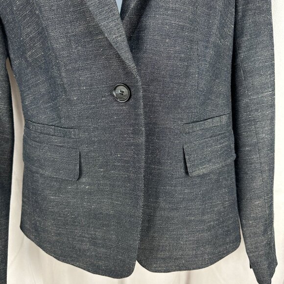 Loft Womens Blazer Jacket Size 0 Charcoal Gray Polyester Viscose Linen Blend - Picture 2 of 6